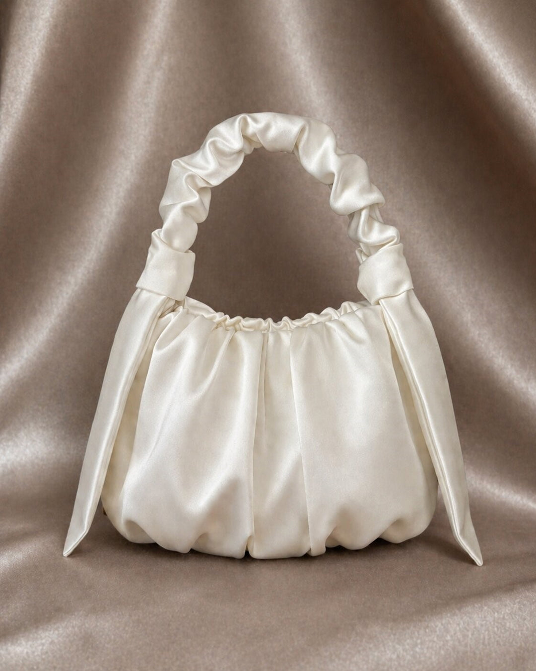 Elegant Satin Wedding Bag – Ivory Bridal Purse with Knotted Handle