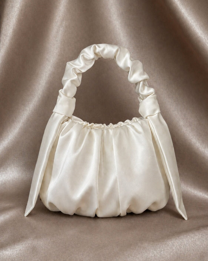 Elegant Satin Wedding Bag – Ivory Bridal Purse with Knotted Handle