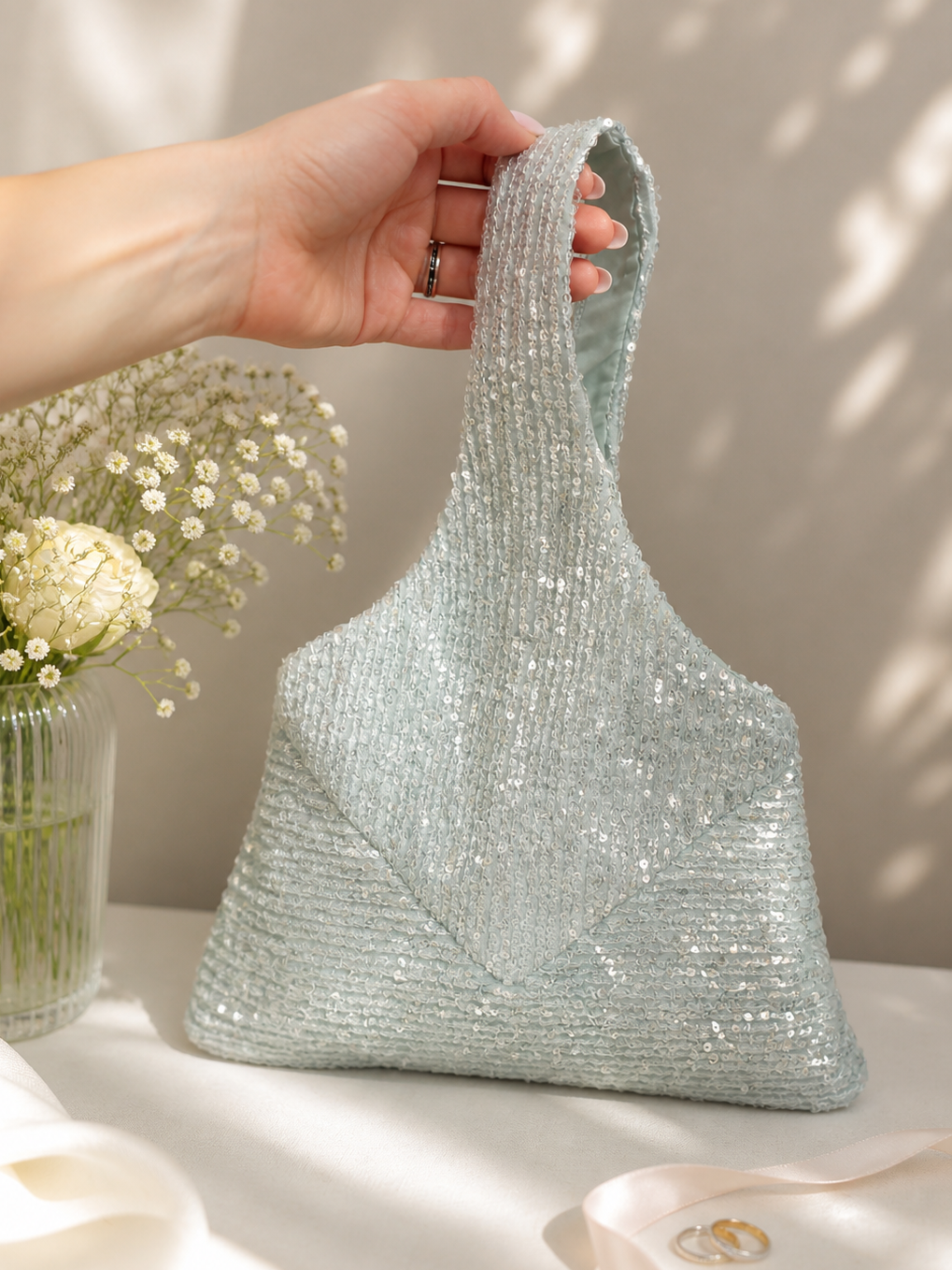 Sage Green Evening Bag Sequin Party Purse Statement Handbag