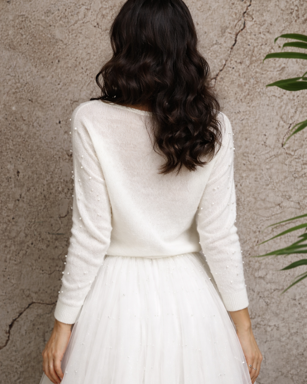 Knitted bridal sweater with beads decoration