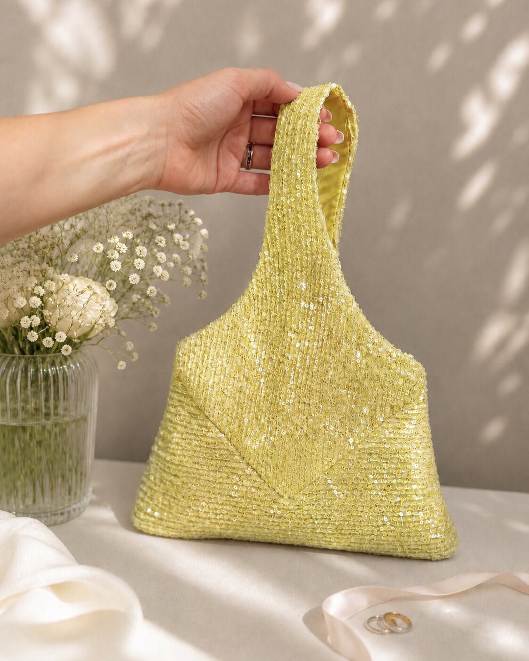 Ivory Wedding Handbag Sequin Bridal Bag Evening Purse Reception Clutch