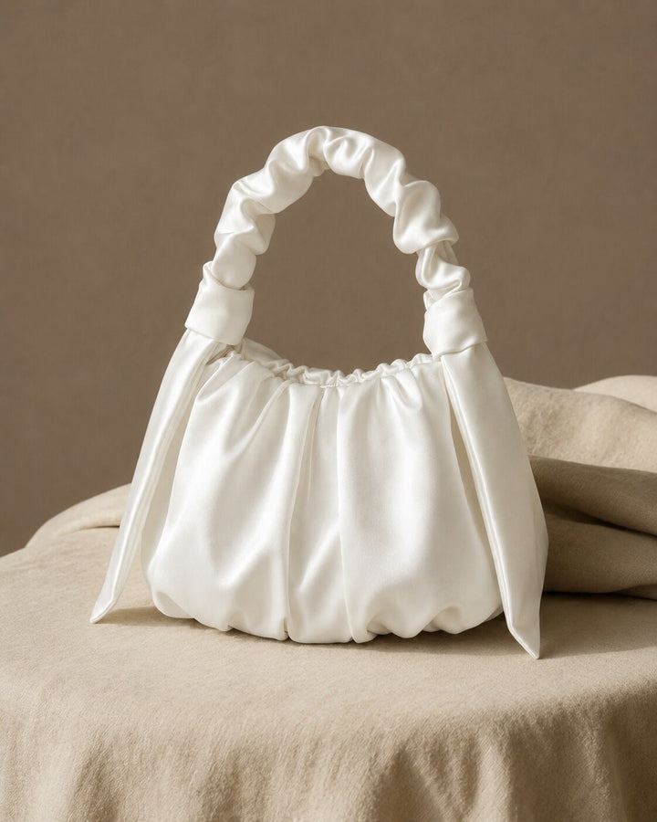 Bridal satin knot bag wedding clutch purse elegant evening handbag for bride