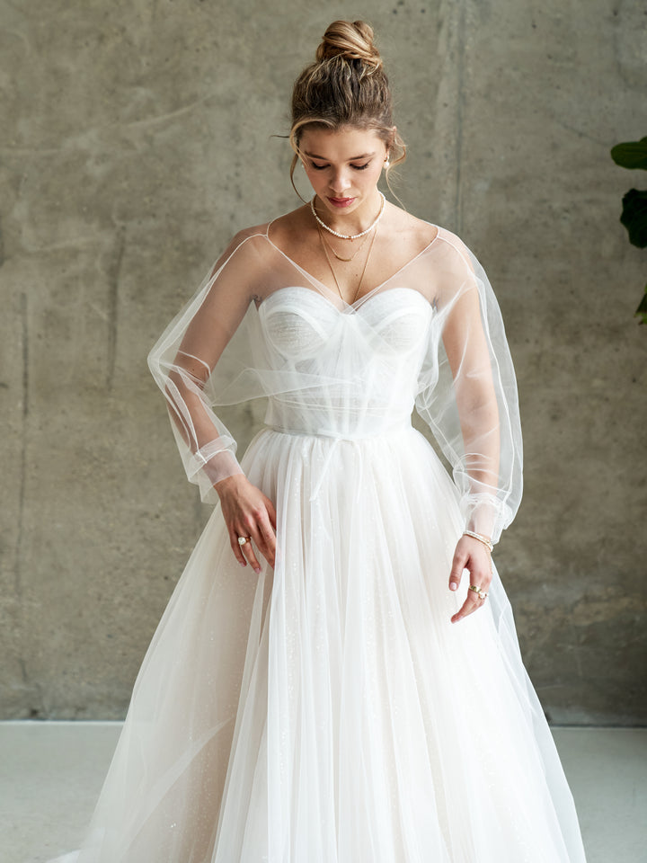 Bridal tulle wrap white bolero elegant blouse summer wedding top