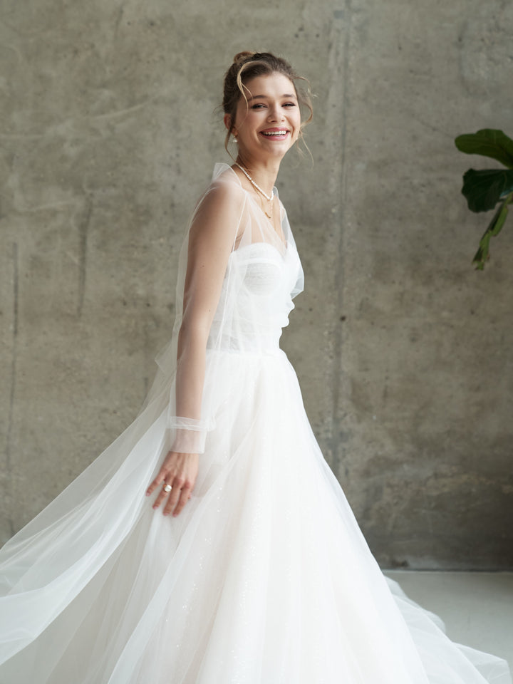 Bridal tulle wrap white bolero elegant blouse summer wedding top