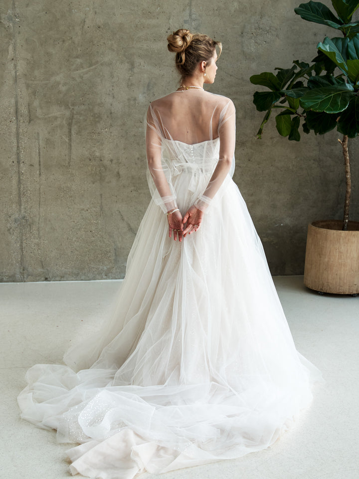 Bridal tulle wrap white bolero elegant blouse summer wedding top