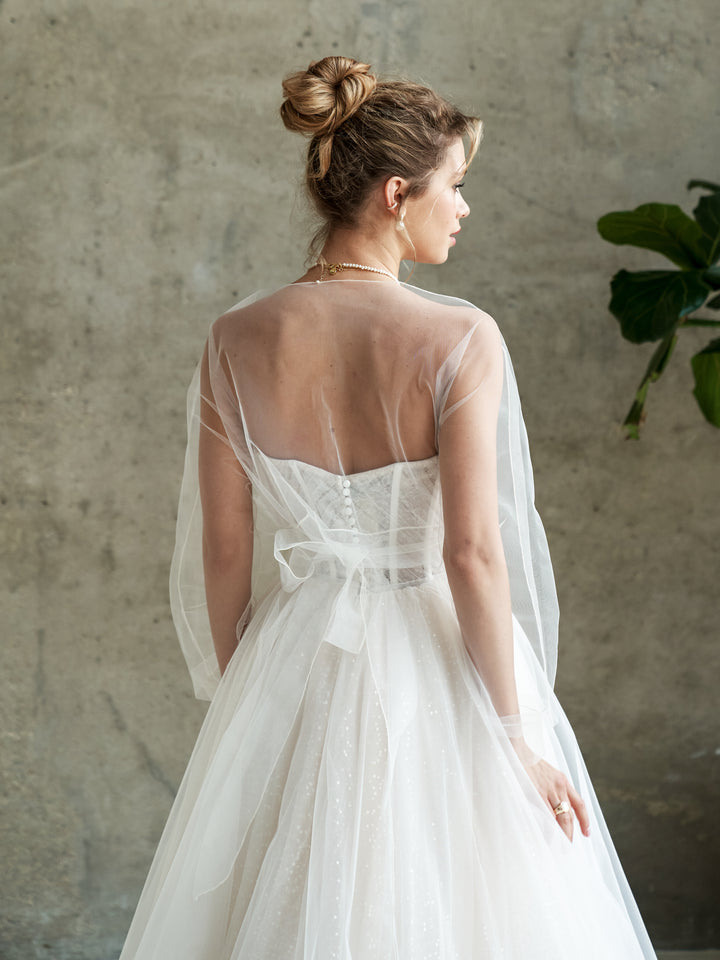 Bridal tulle wrap white bolero elegant blouse summer wedding top