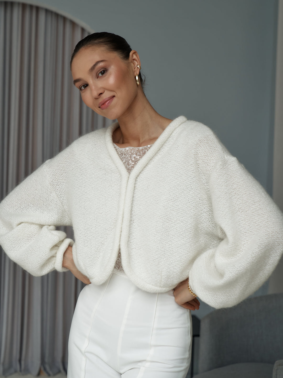 Wedding cover up long sleeve ivory topper wool jacket for bridal dress