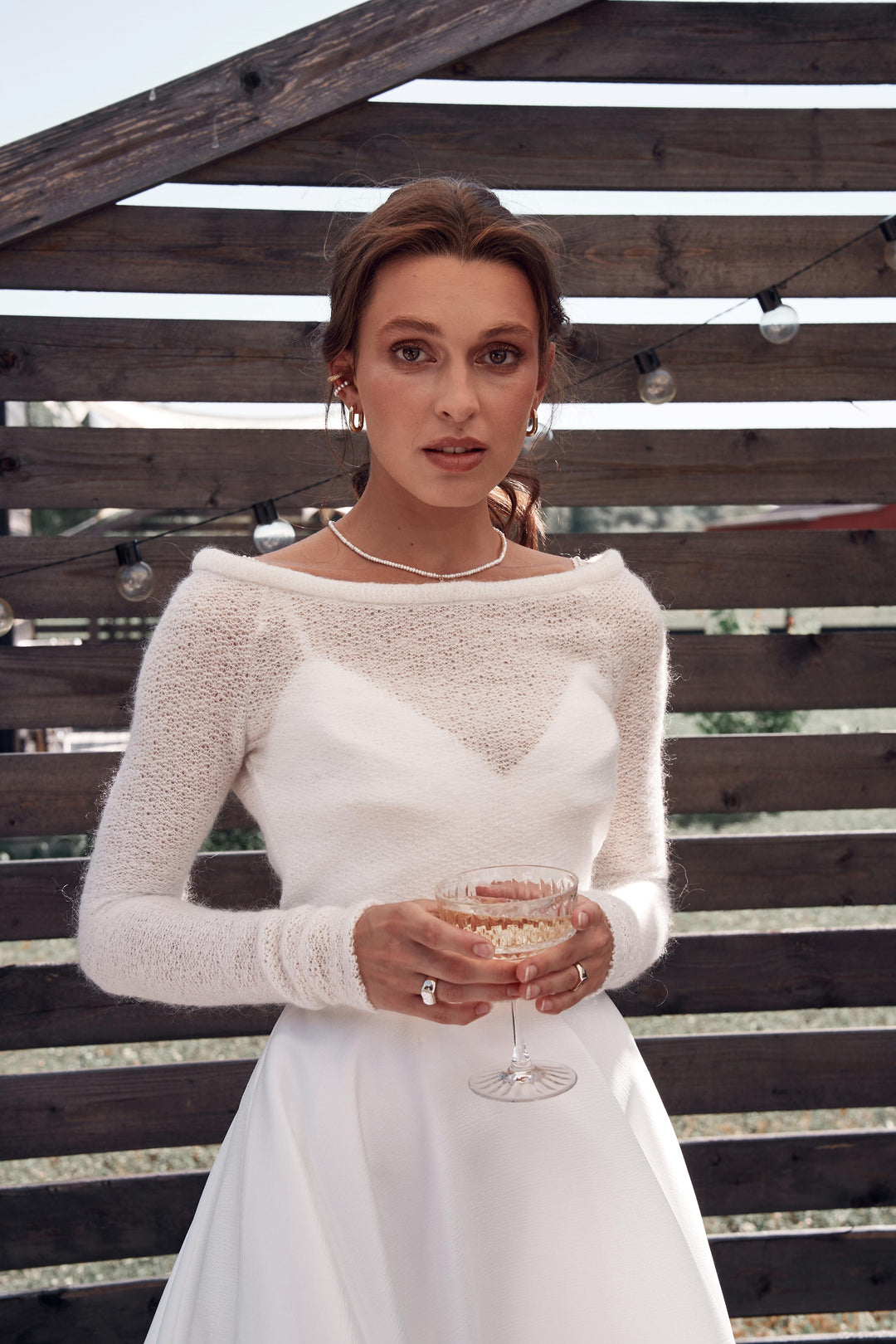 Bridal gown overlay bolero ivory knit sweater wedding wool topper S