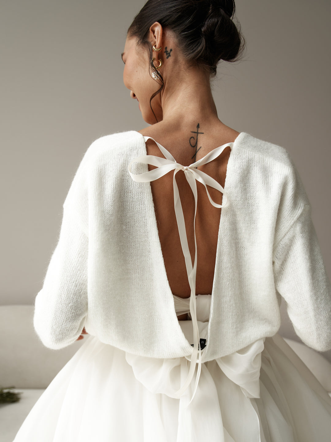 Bridal shrug wool sweater with bow elegant topper for dress