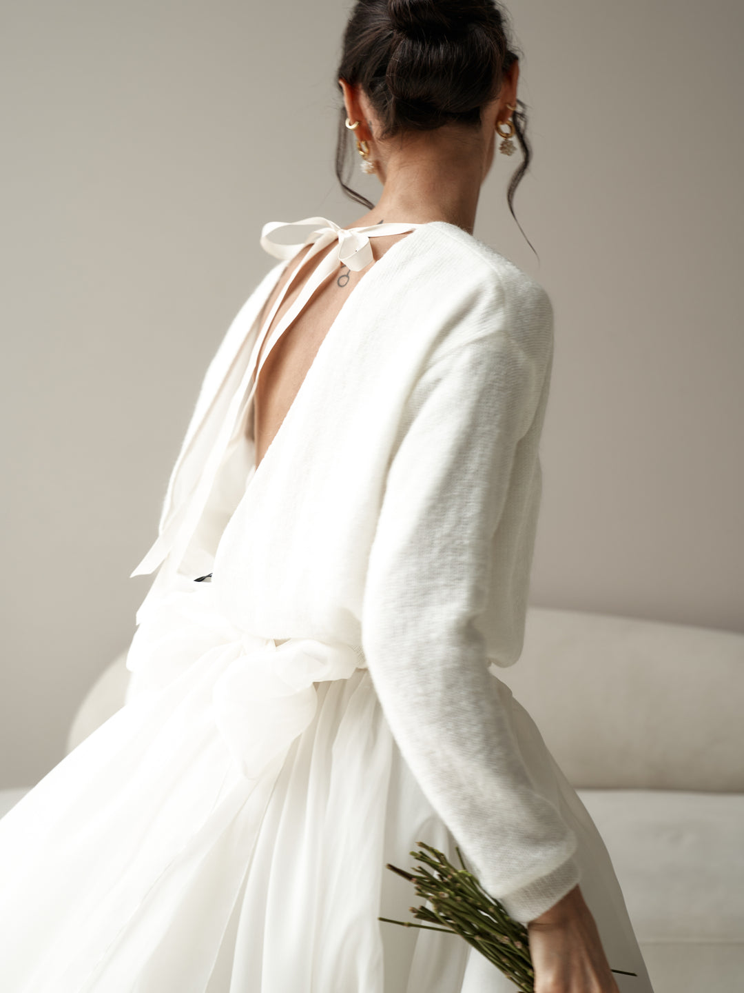 Bridal shrug wool sweater with bow elegant topper for dress