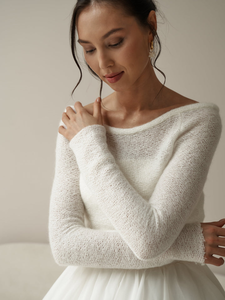 Jersey de novia de punto de lana con espalda abotonada