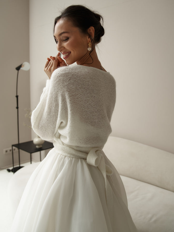Ivory Bridal Cover Up Mohair Wedding Topper Knit Wrap Cardigan