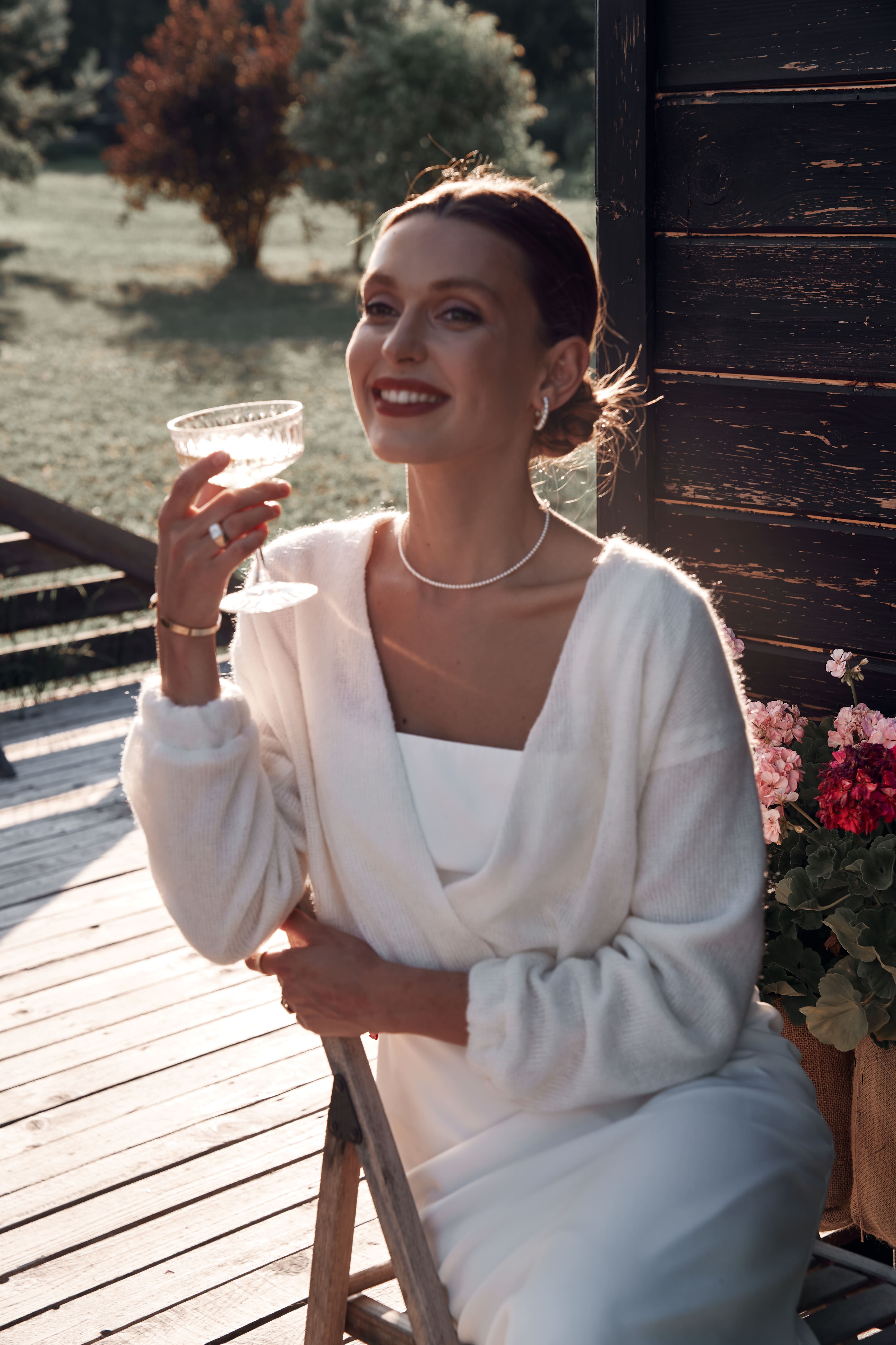 Ivory Bridal Knitted Sweater with Chic Bow Detail