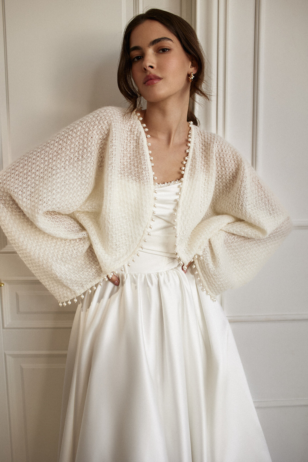 Wedding Stole Knitted Cropped Cardigan & Bridal Shrug with Pearls Wedding Stole Knitted Cropped Cardigan & Bridal Shrug with Pearls