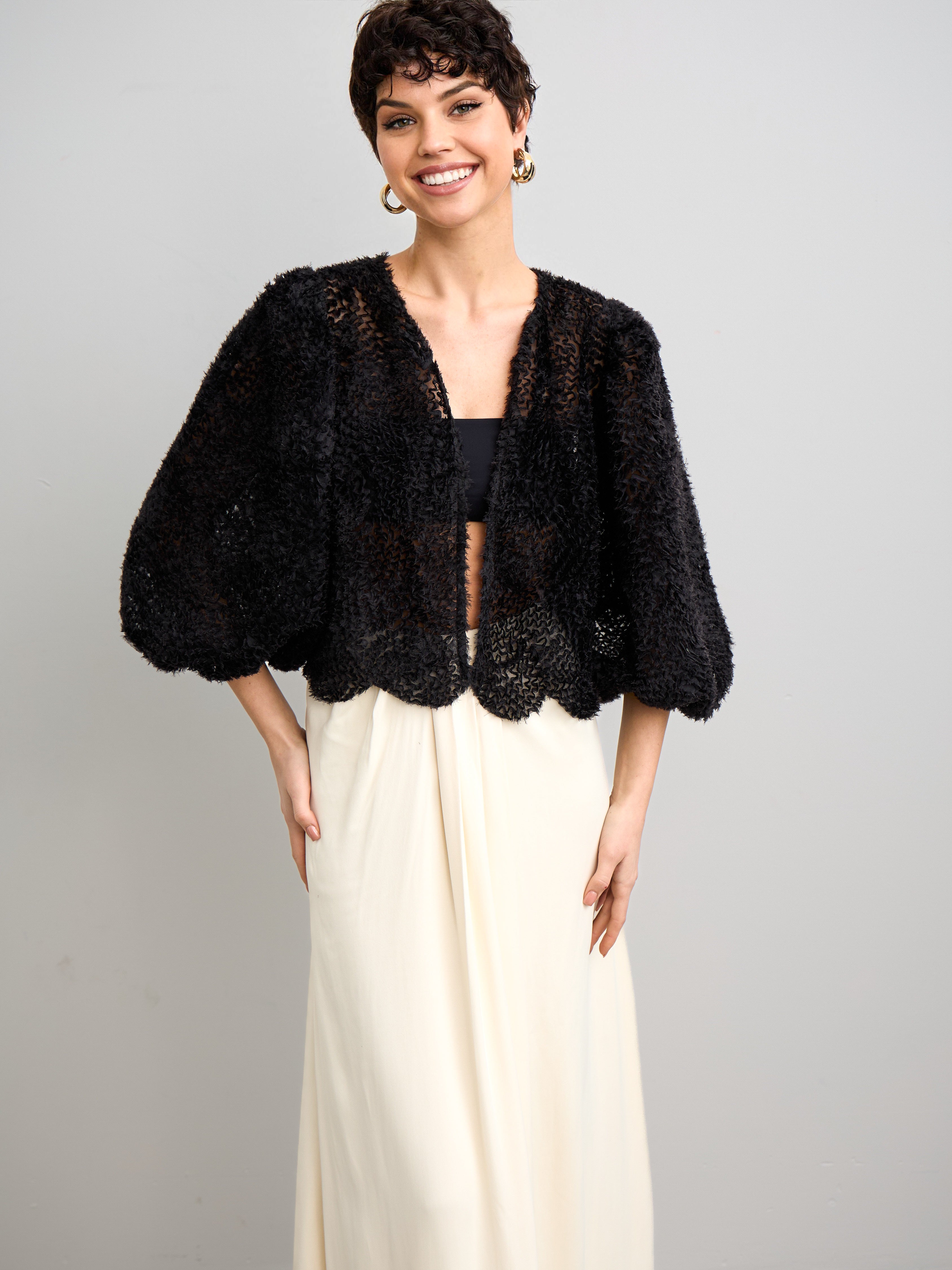 Black Tulle Shrug, Half Sleeves Bolero Jacket for Evening Dress