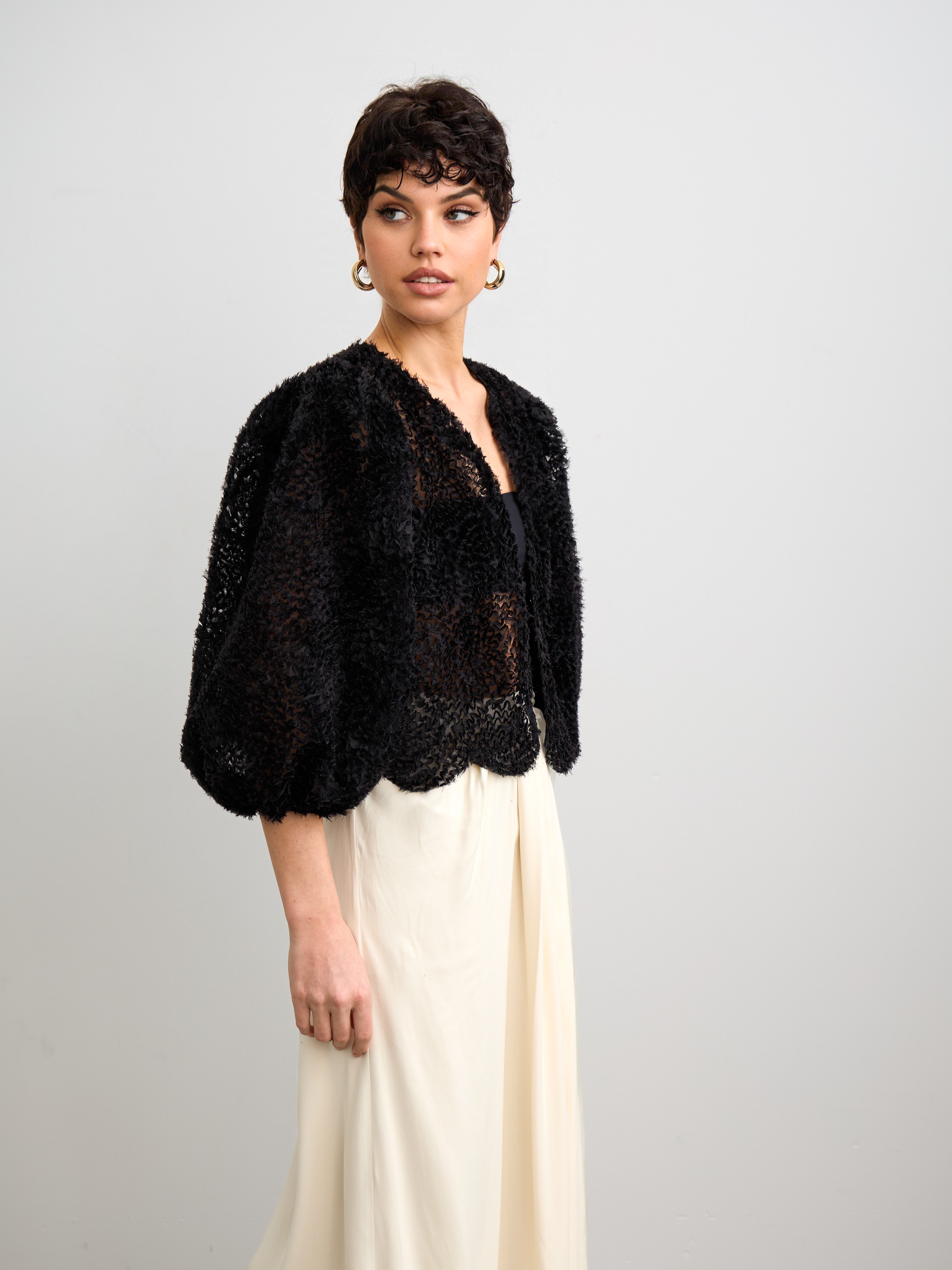 Black Tulle Shrug, Half Sleeves Bolero Jacket for Evening Dress