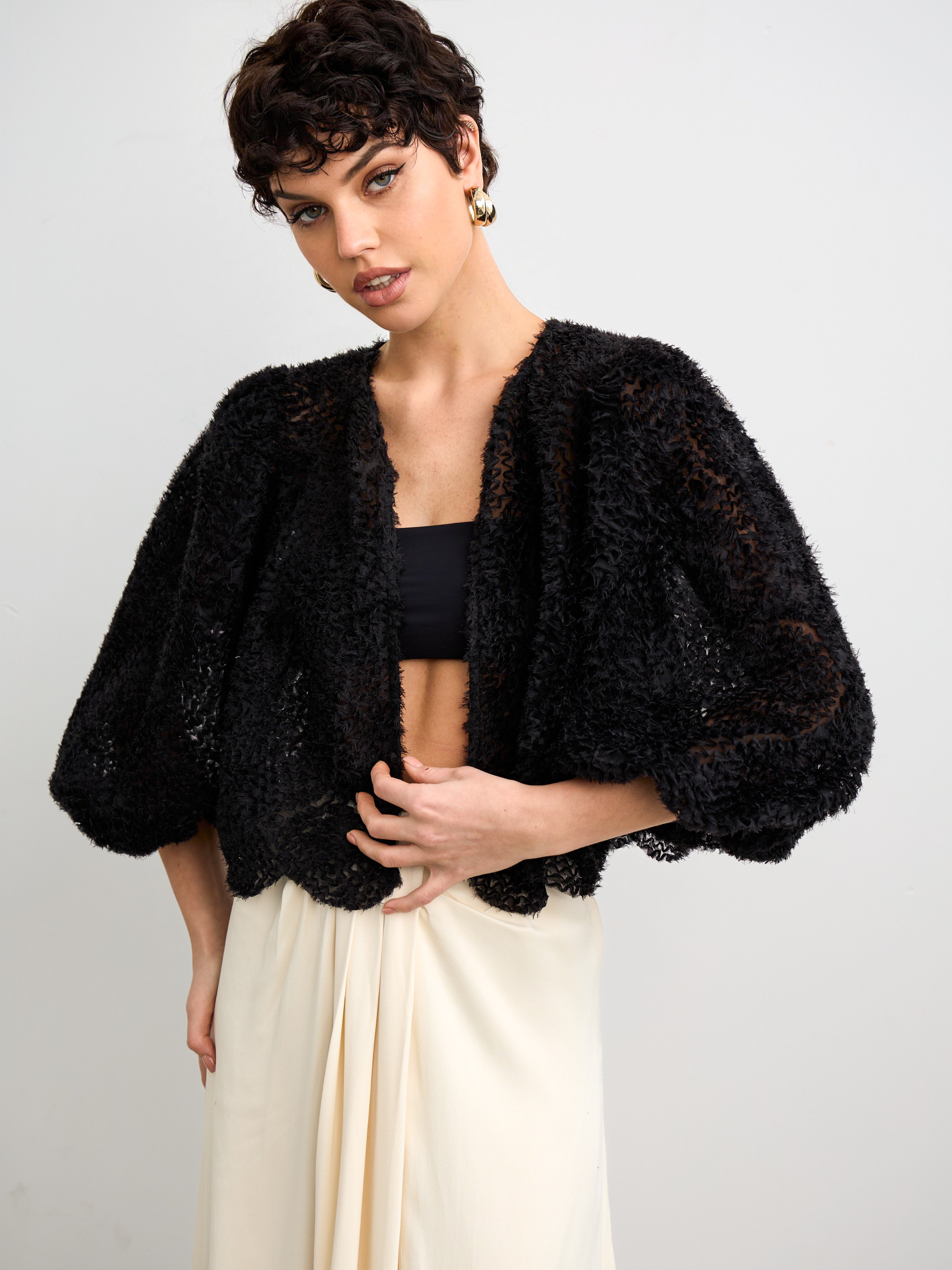 Black Tulle Shrug, Half Sleeves Bolero Jacket for Evening Dress