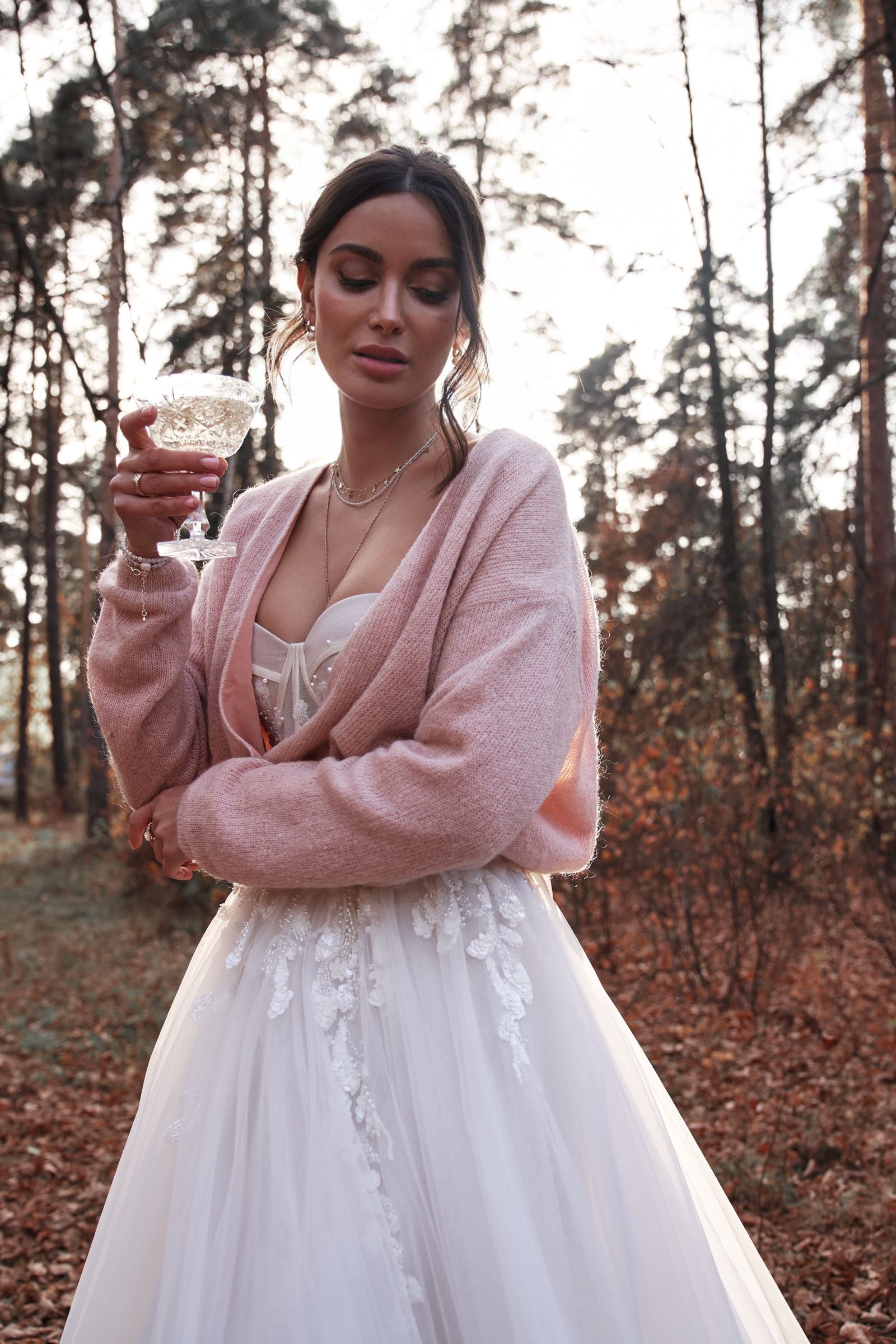 Bridal Dusty Pink Wool Wedding Sweater with Graceful Ribbons