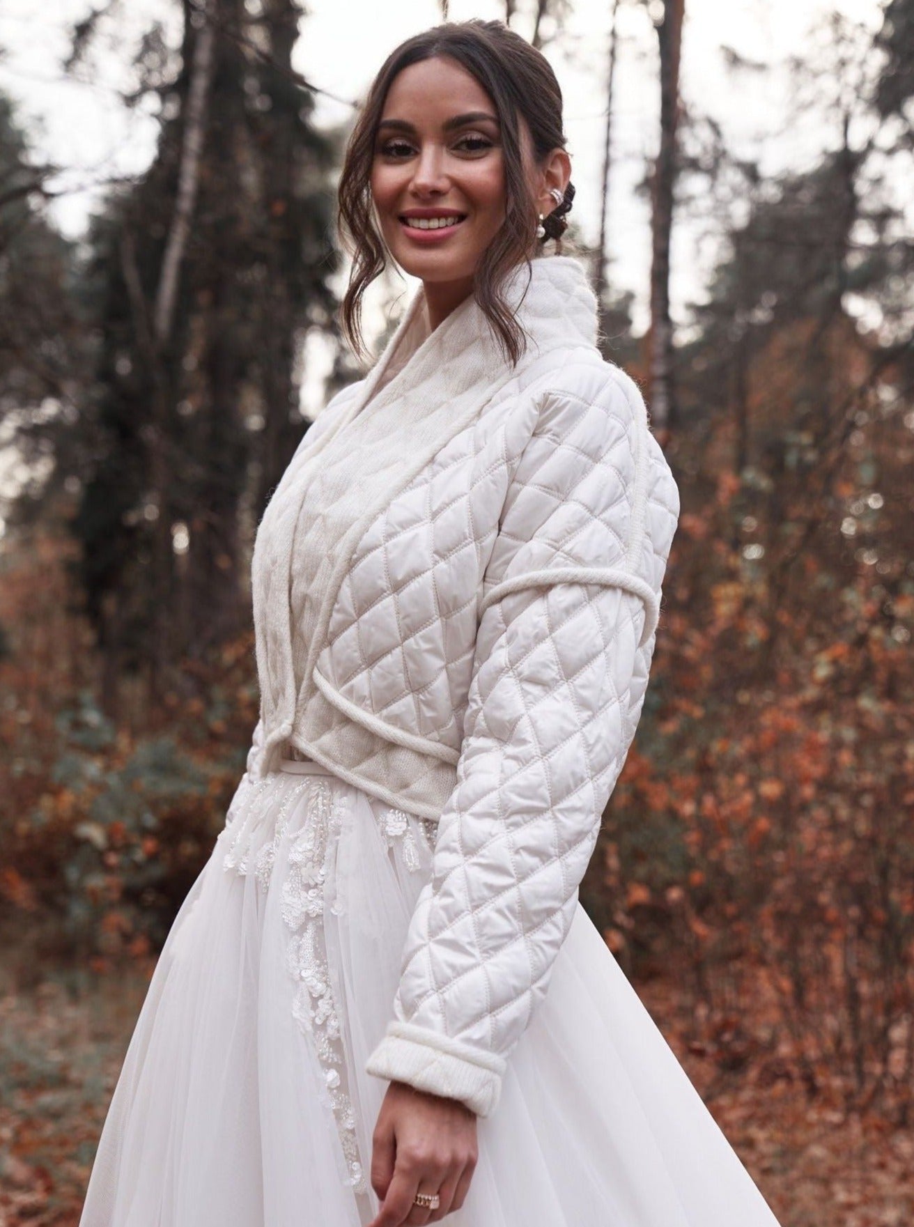 Reversible Quilted Wool Ivory Bridal Coat for a Chic Winter Wedding