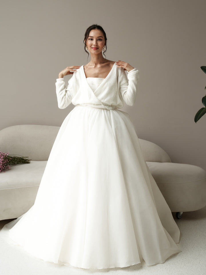 Bridal shrug wool sweater with bow elegant topper for dress