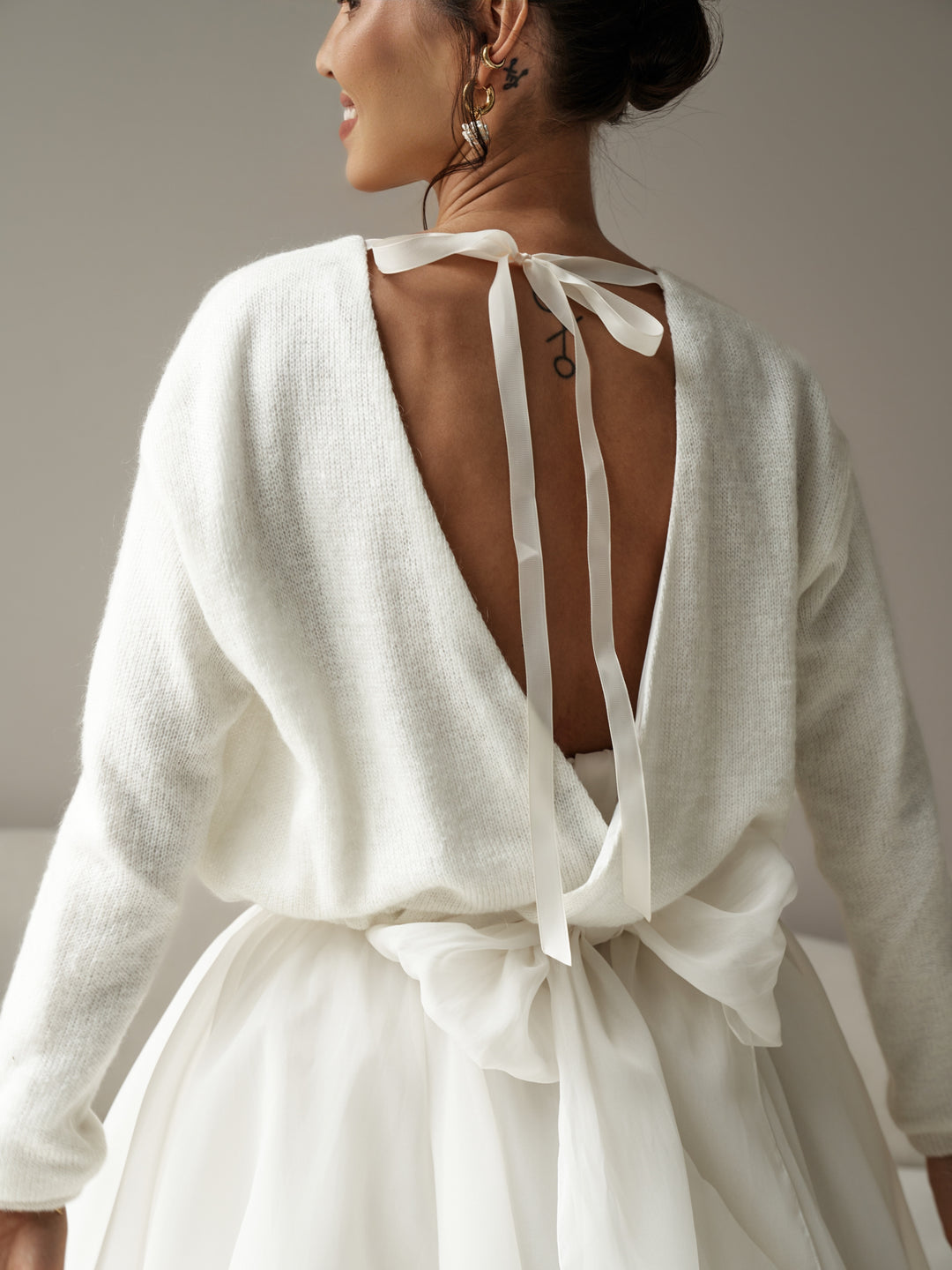 Bridal shrug wool sweater with bow elegant topper for dress