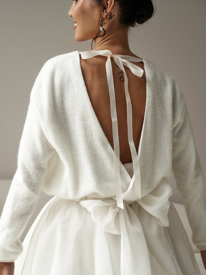 Bridal shrug wool sweater with bow elegant topper for dress