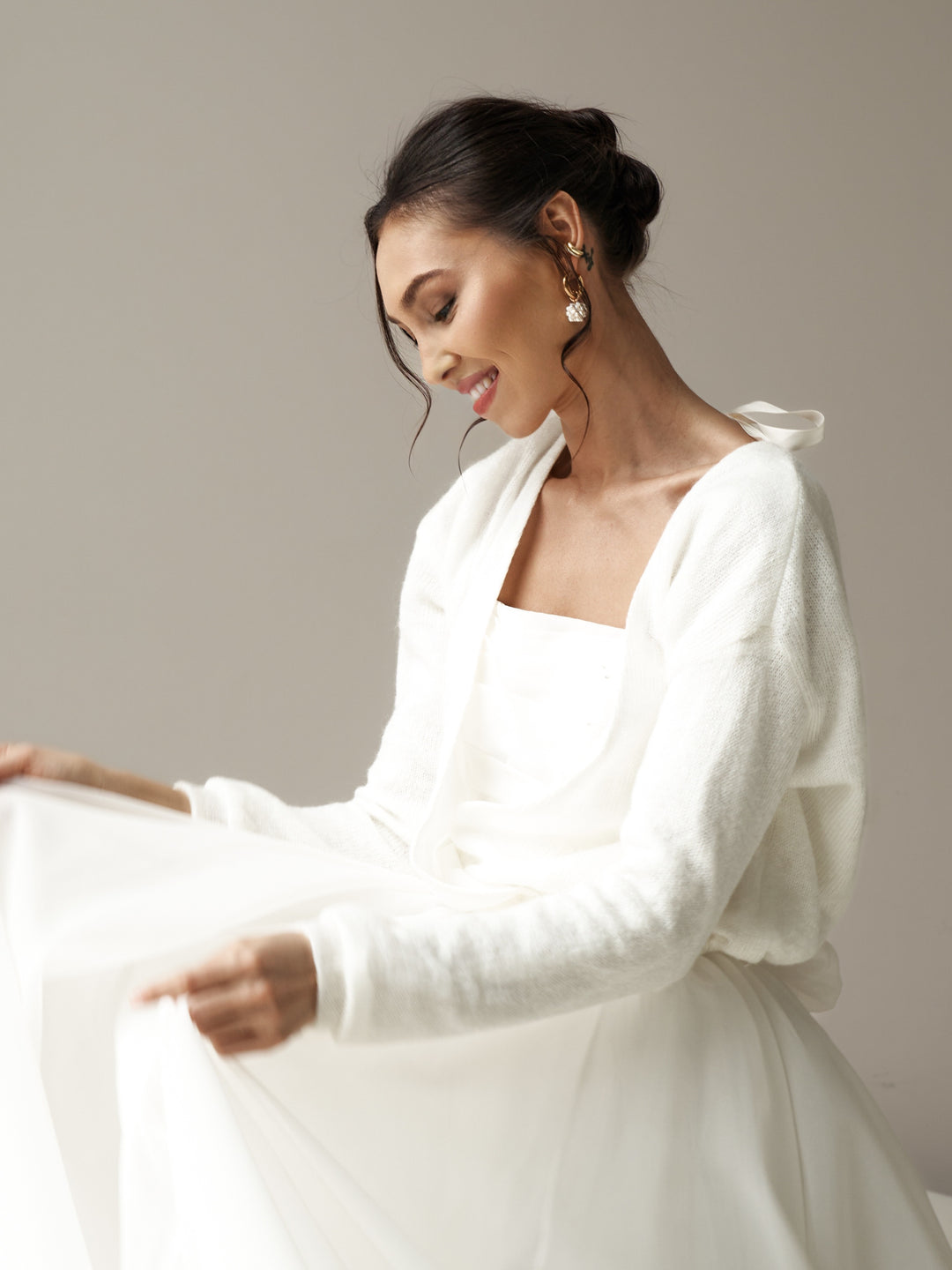 Bridal shrug wool sweater with bow elegant topper for dress