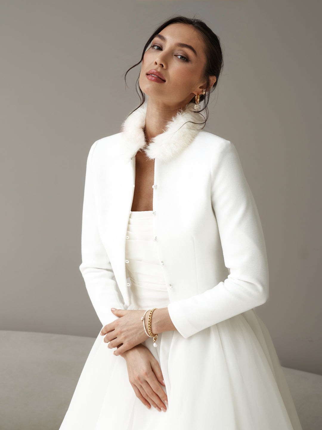 Wedding Dress Layer Winter Bridal Cape White Blazer for Wedding