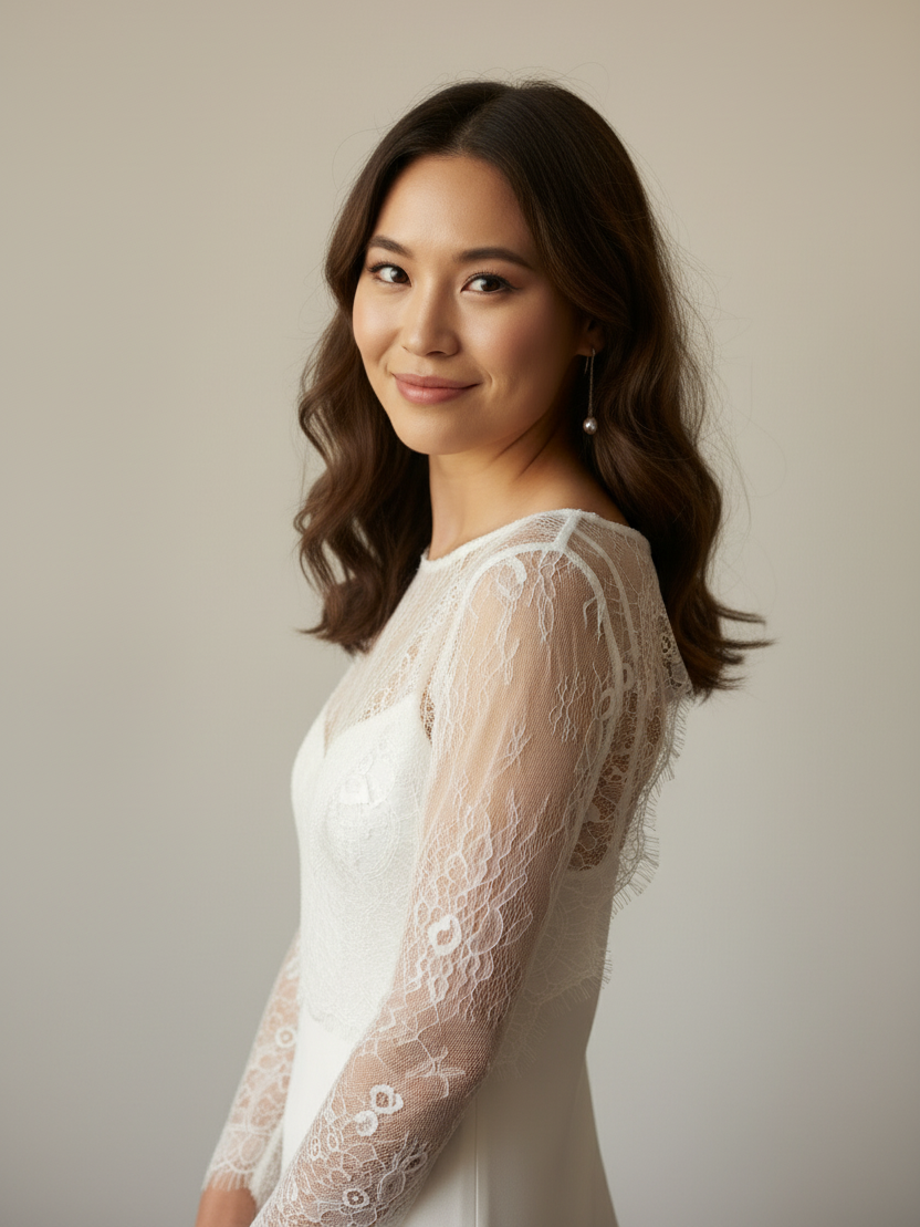 White lace wedding cape cropped top long sleeve bridal layer