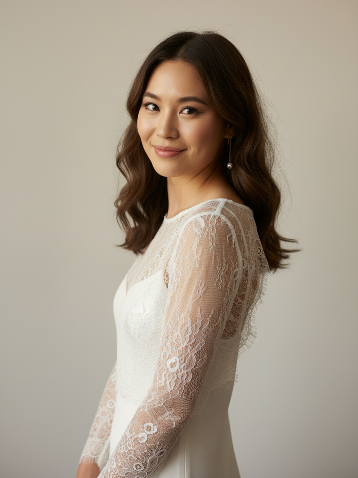 White lace wedding cape cropped top long sleeve bridal layer