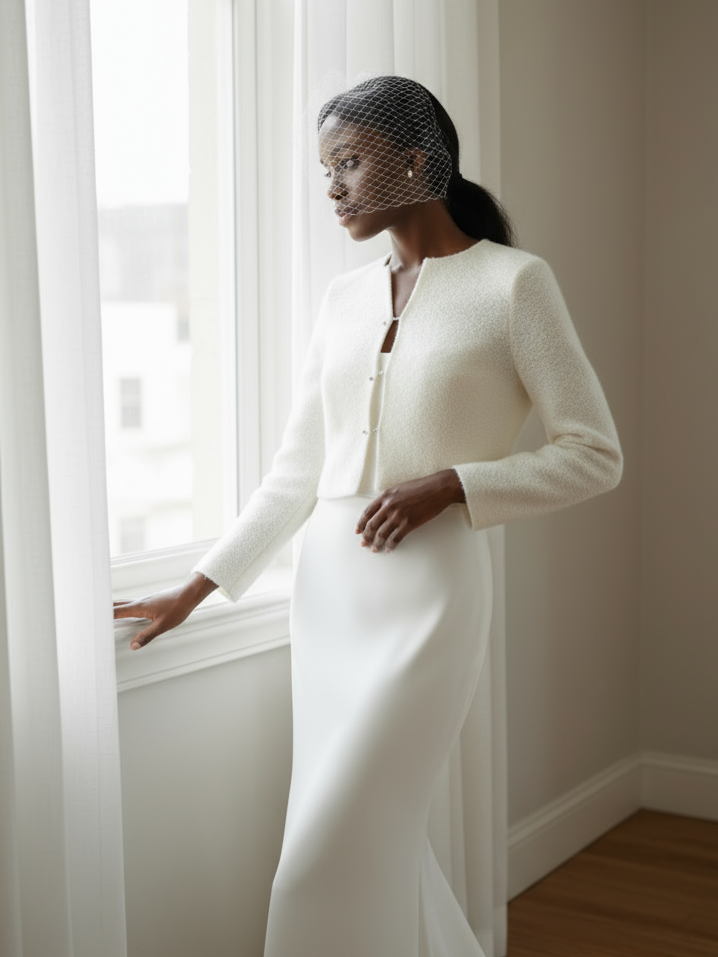 Wedding ivory top wool knitted cardigan bridal cover up for dress