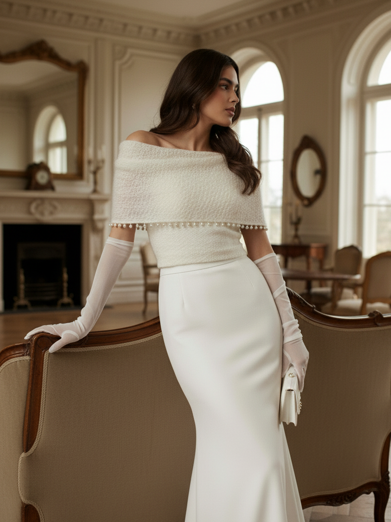 Romantic bridal topper sleeveless cropped top sweater with pearls