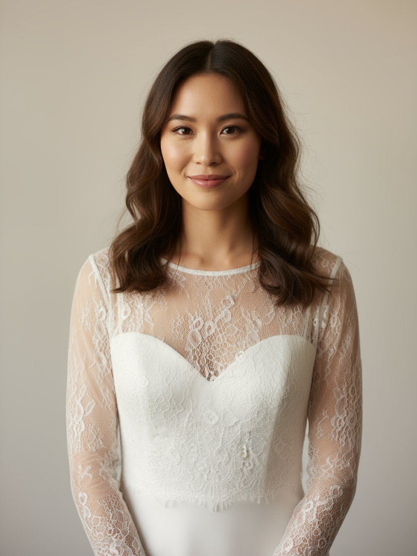 White lace wedding cape cropped top long sleeve bridal layer
