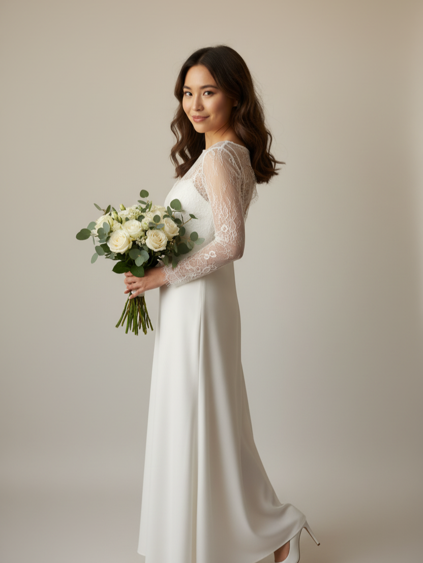 White lace wedding cape cropped top long sleeve bridal layer