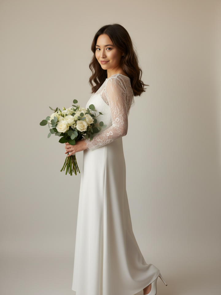 White lace wedding cape cropped top long sleeve bridal layer