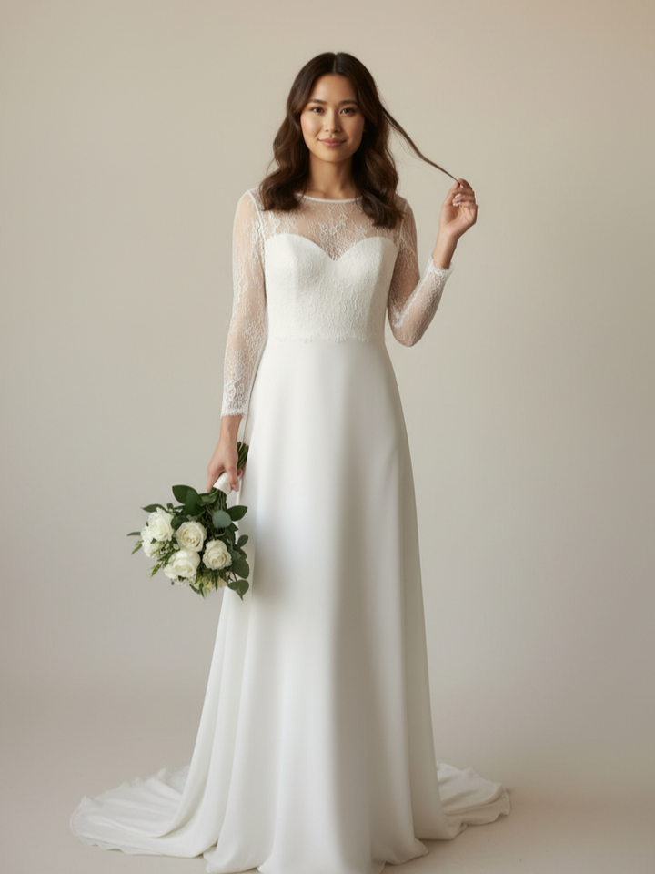 White lace wedding cape cropped top long sleeve bridal layer