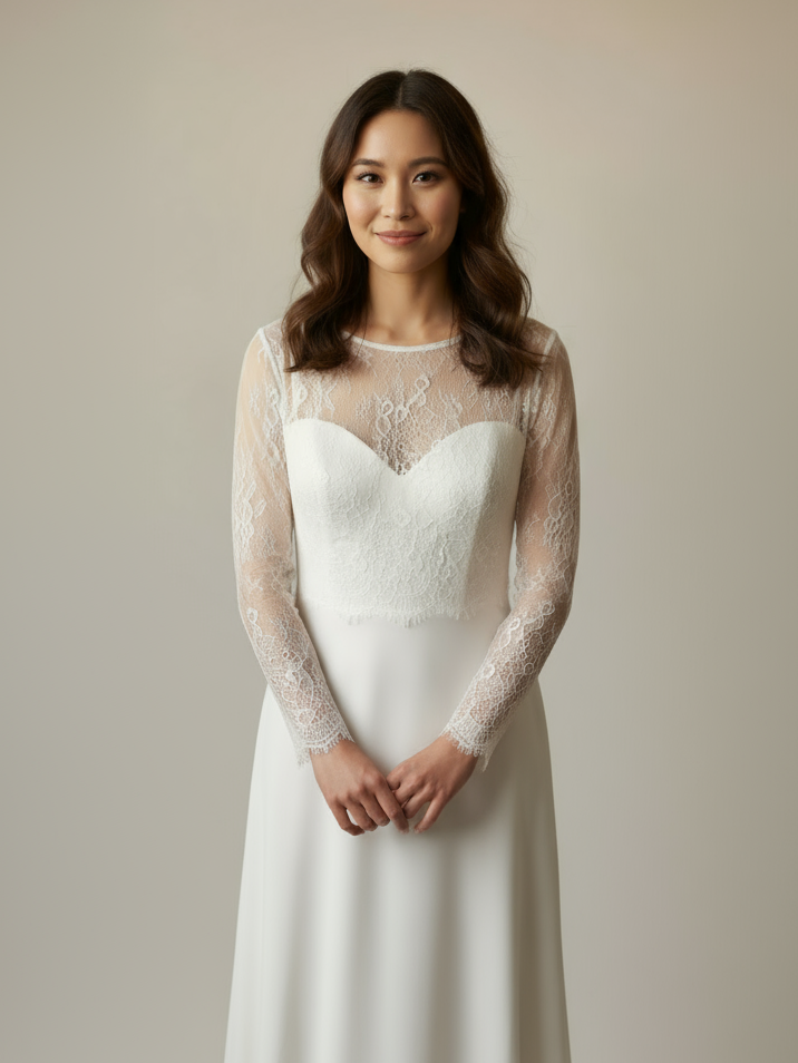 White lace wedding cape cropped top long sleeve bridal layer