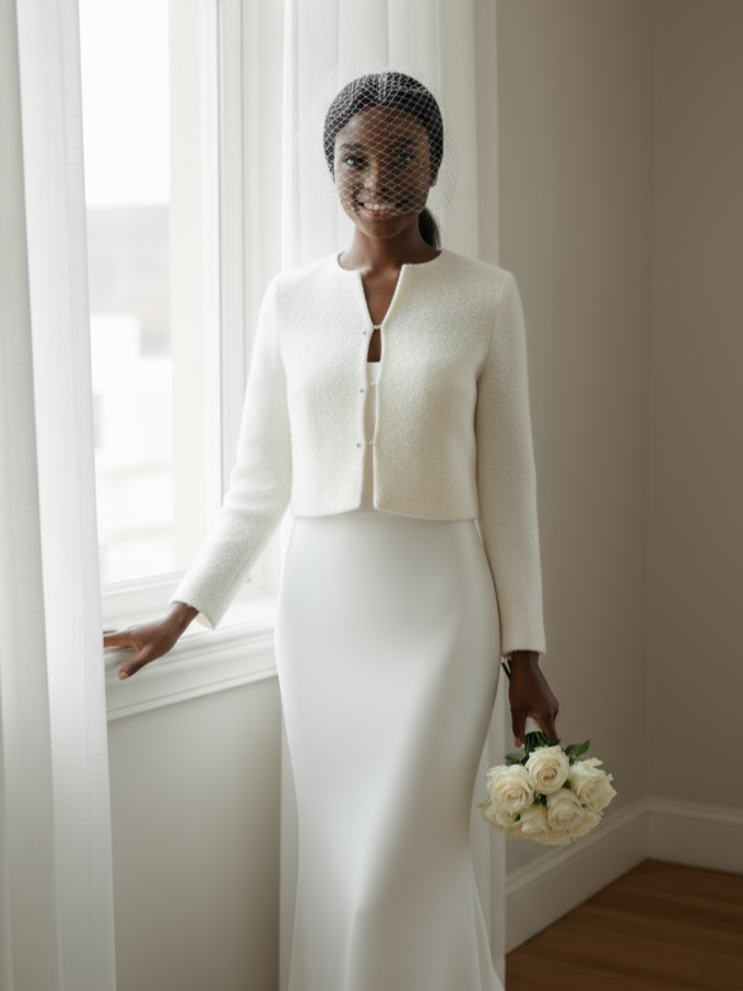 Wedding ivory top wool knitted cardigan bridal cover up for dress