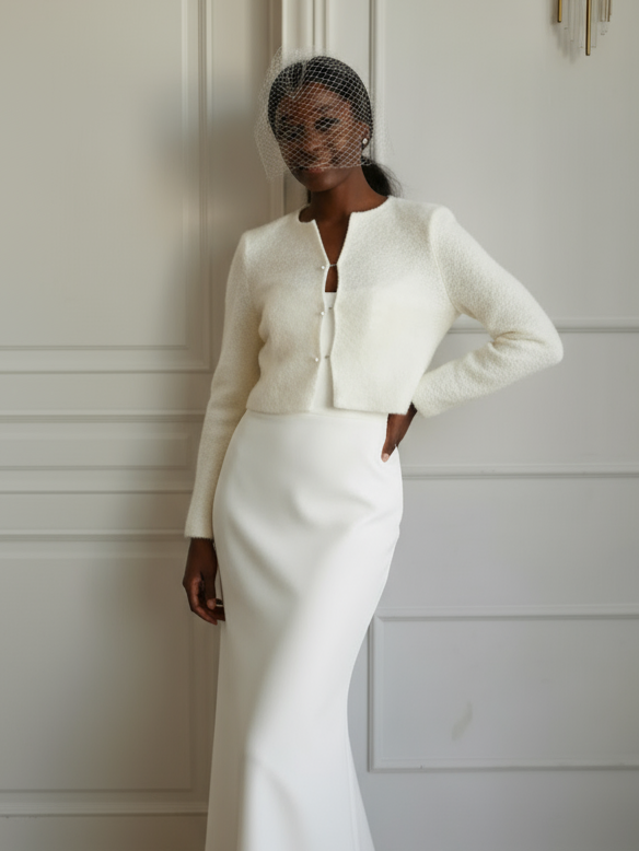 Wedding ivory top wool knitted cardigan bridal cover up for dress