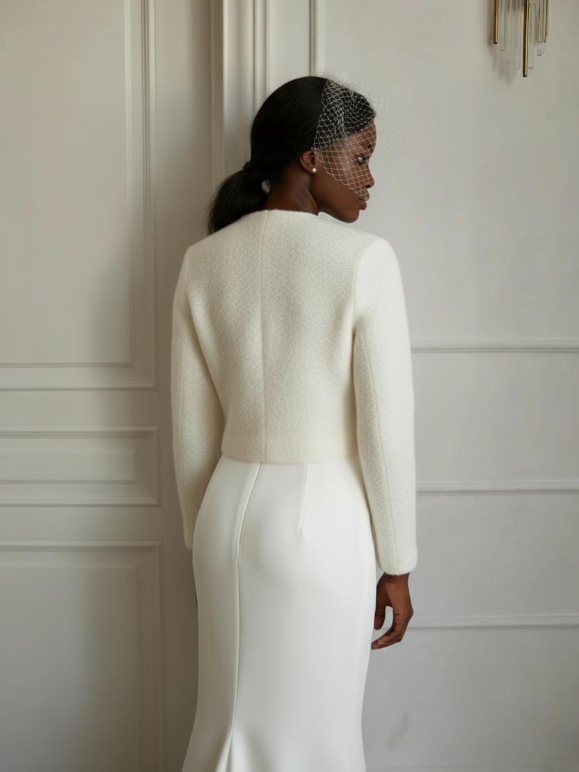 Wedding ivory top wool knitted cardigan bridal cover up for dress