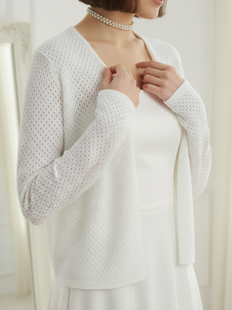Elegant cotton shawl white bride sweater stylish wedding topper