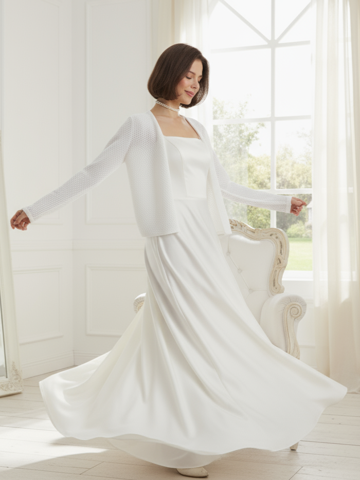 Elegant cotton shawl white bride sweater stylish wedding topper