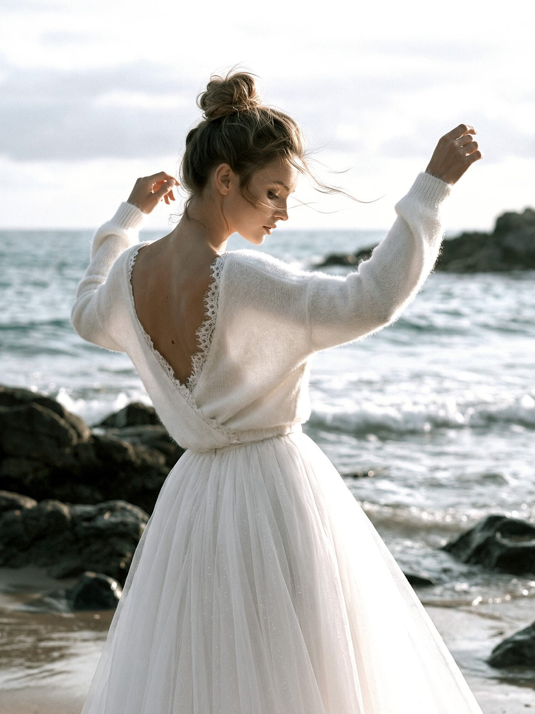 Jersey de novia de lana con puntilla. Jersey de novia con encaje.