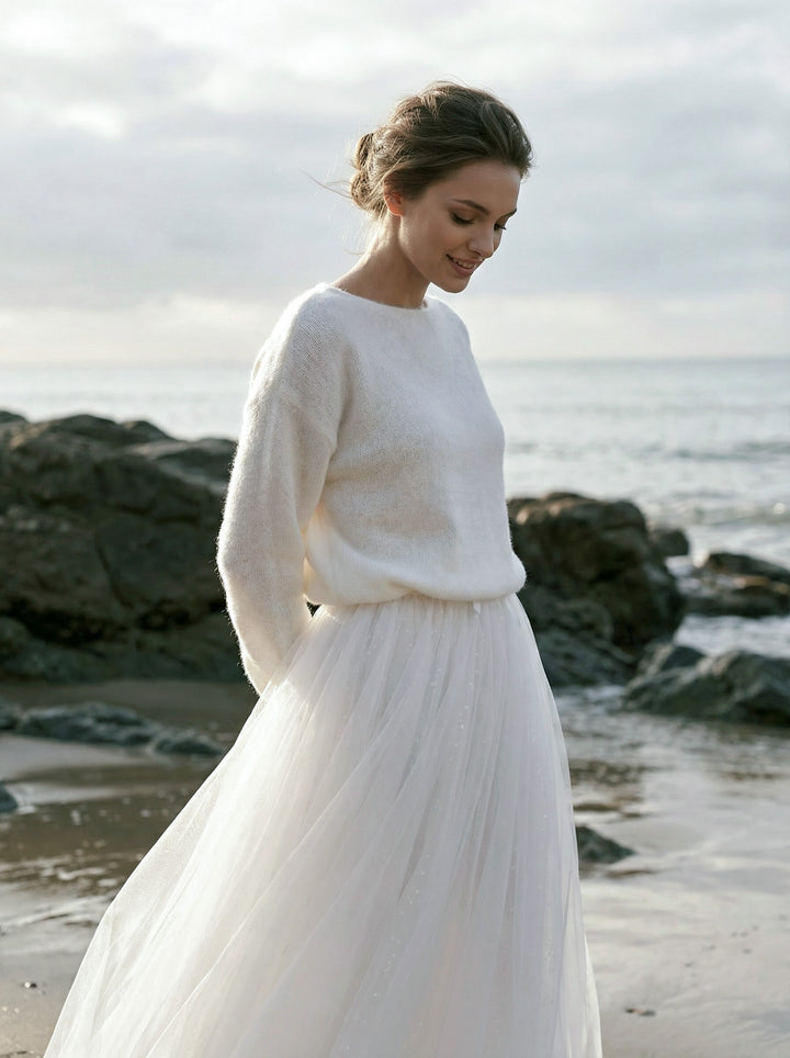 Jersey de novia de lana con puntilla. Jersey de novia con encaje.