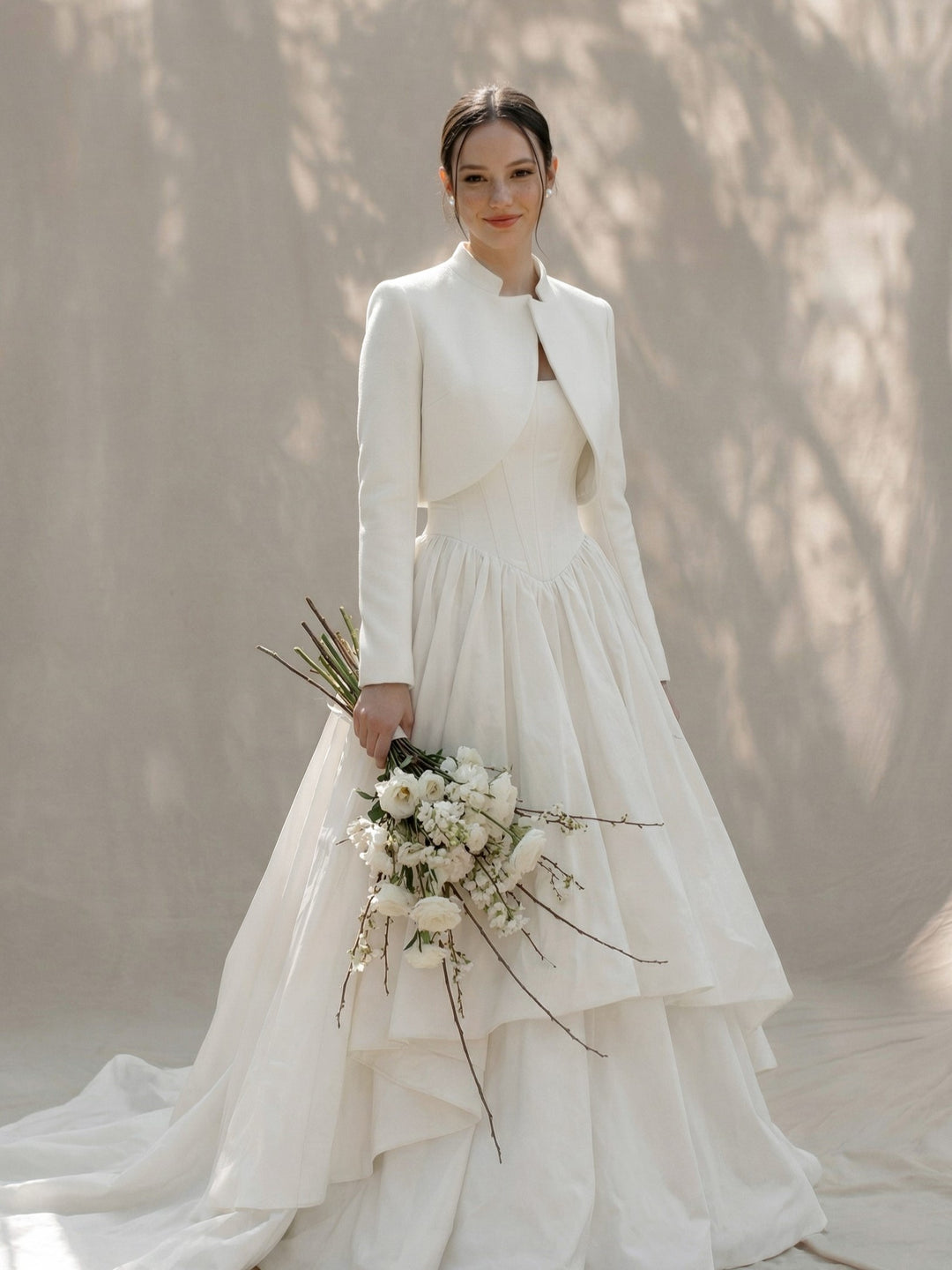 Bridal jacket wedding dress cover up cropped cashmere coat elegant topper for bride