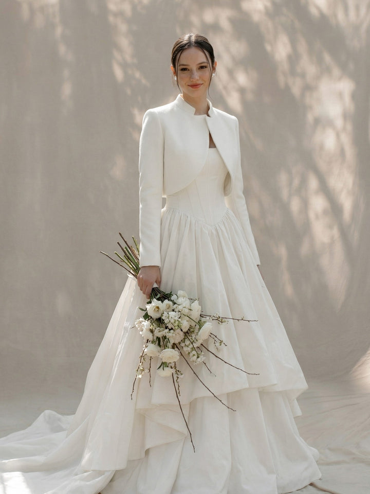 Bridal jacket wedding dress cover up cropped cashmere coat elegant topper for bride