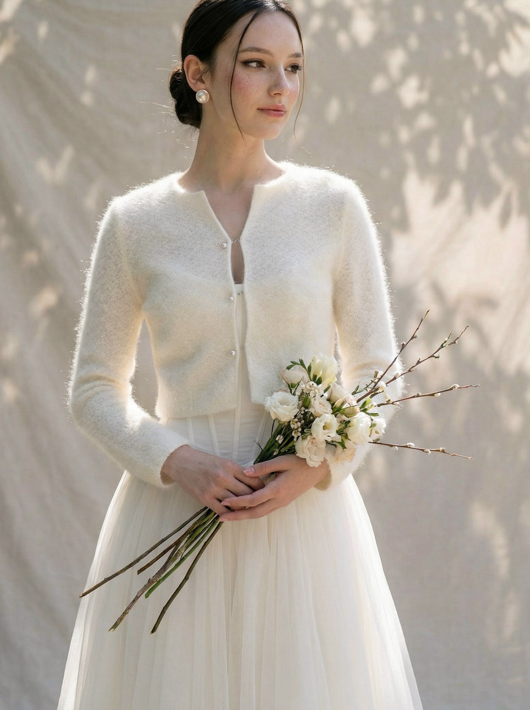 Ivory bolero jacket bridal sweater mohair cardigan elegant topper for wedding gown
