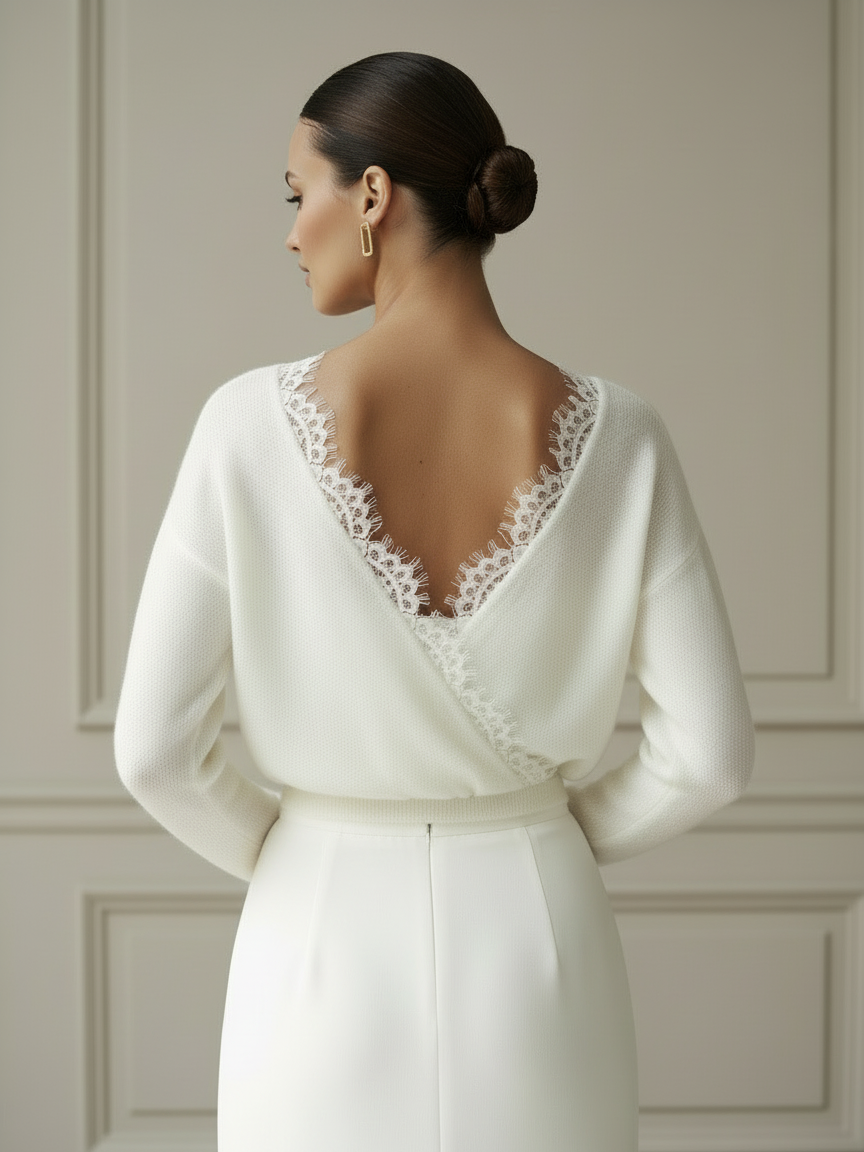 Bridal Knit Top Ivory Mohair Convertible Wedding Cover Up Lace Open Back Layer
