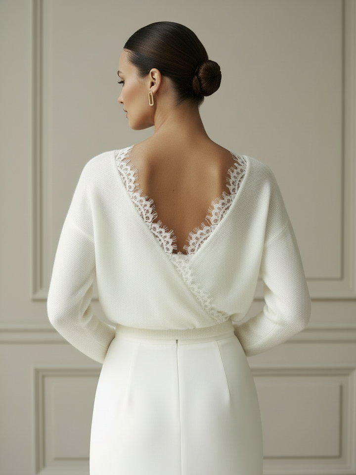 Bridal Knit Top Ivory Mohair Convertible Wedding Cover Up Lace Open Back Layer