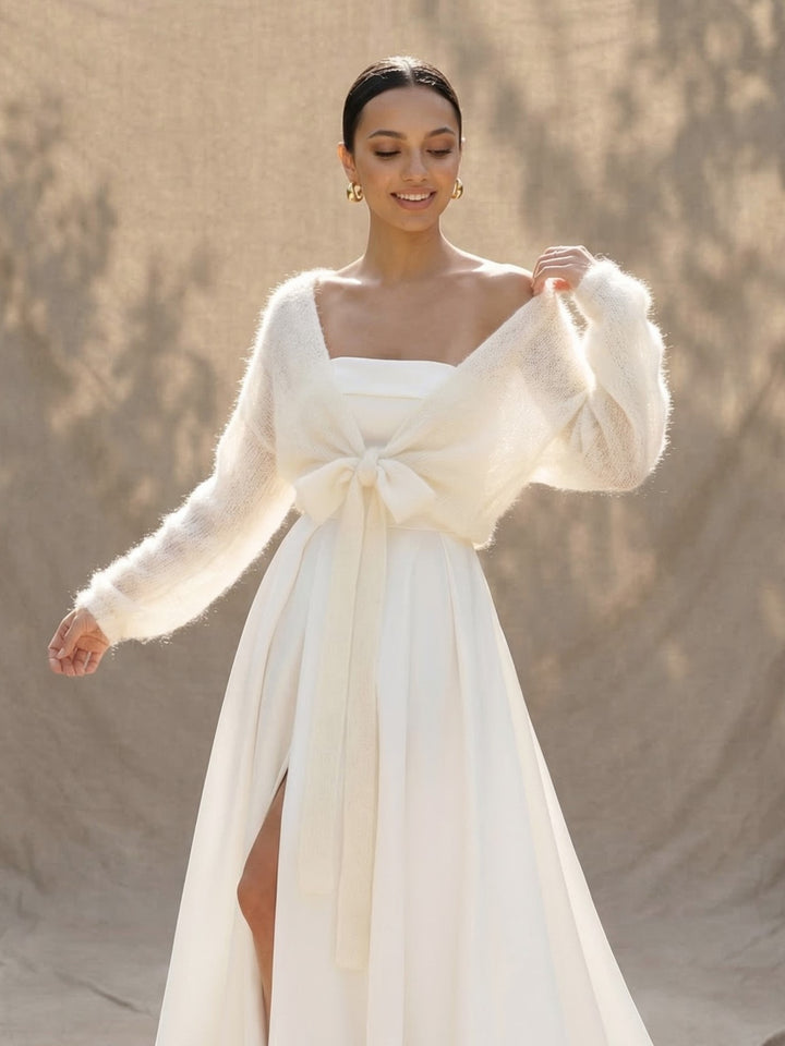 Ivory bridal mohair stole wrap knit mantle for dress wedding cardigan